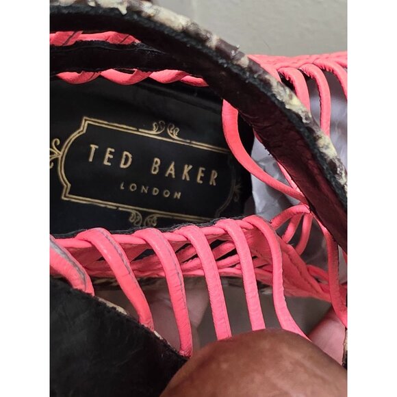 Ted Baker London Neon Pink & Snakeskin Lace-Up Open Toe Heels Size 37.5 - Picture 12 of 15